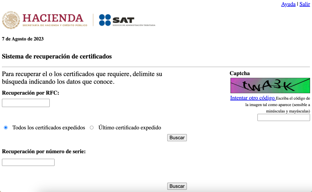 Sistema de recuperación de certificados